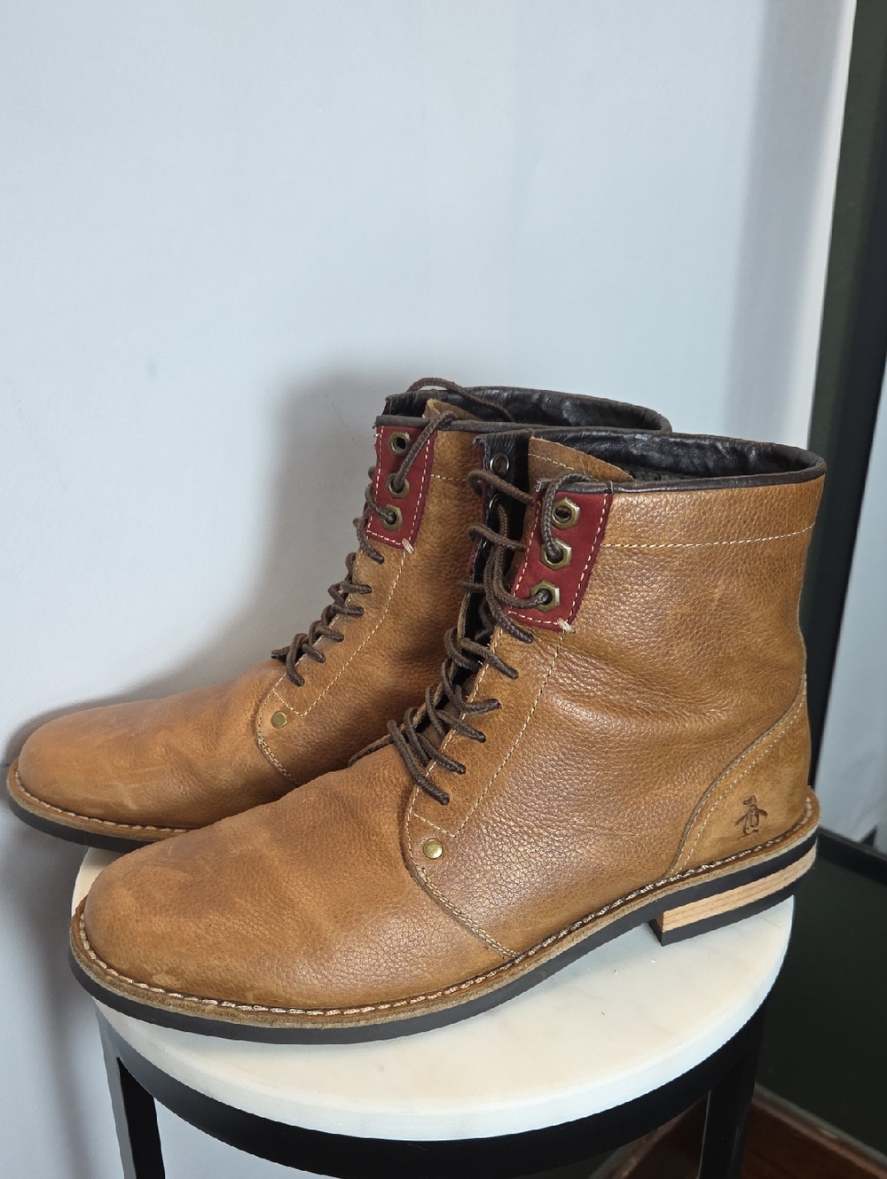 Penguins Jerry Jeff Men's Tan Leather Boots Size 42 - Picture 1 of 10